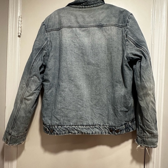 VTG 90s Men’s XL FCUK denim Faux Fur Lined Jacket. Light Wash. Distressed. - Picture 2 of 16